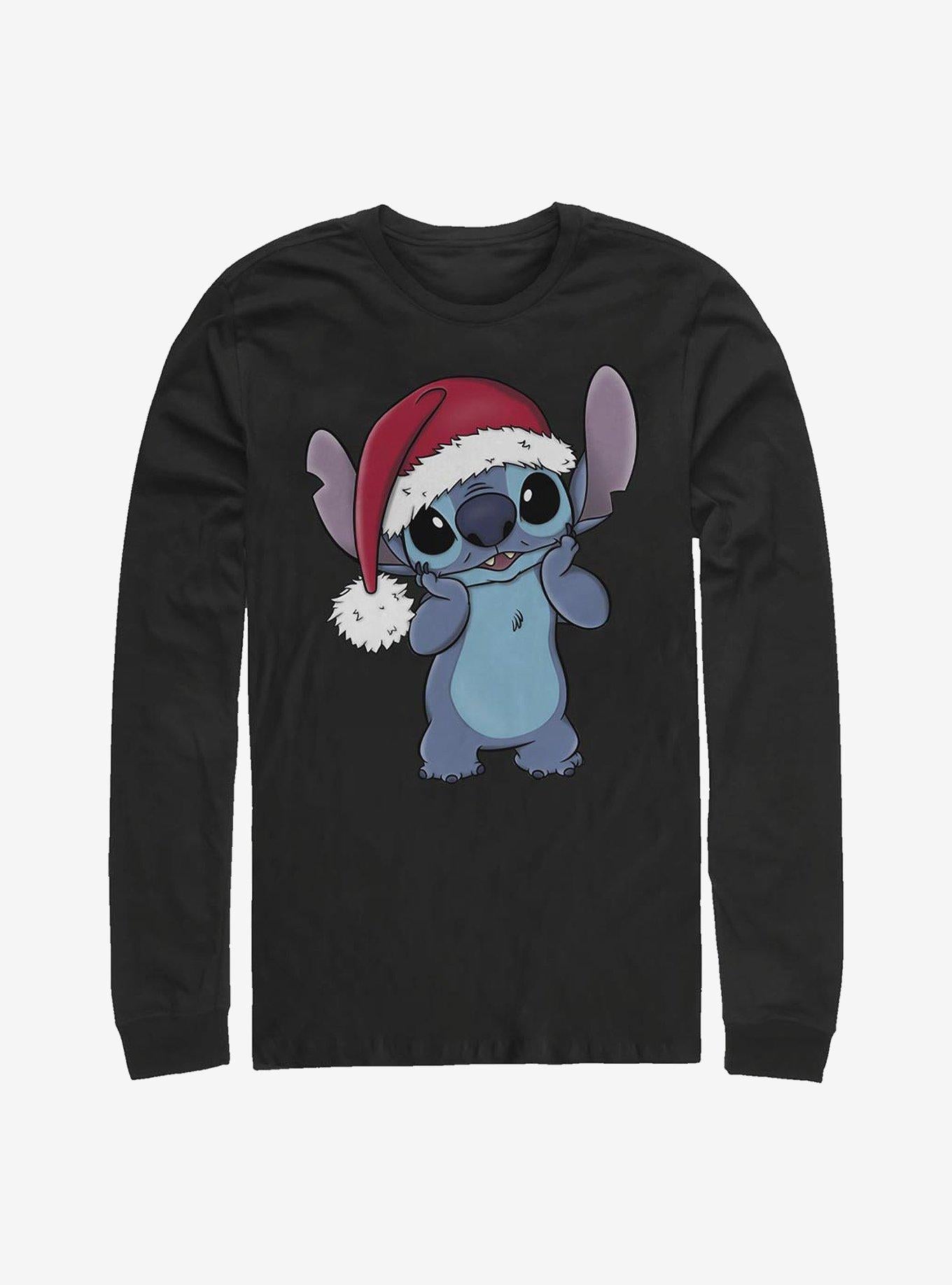 Lilo Stitch Wearing Santa Hat Long Sleeve T Shirt Long Sleeve T Shirt Comfort Fit Gift Ready