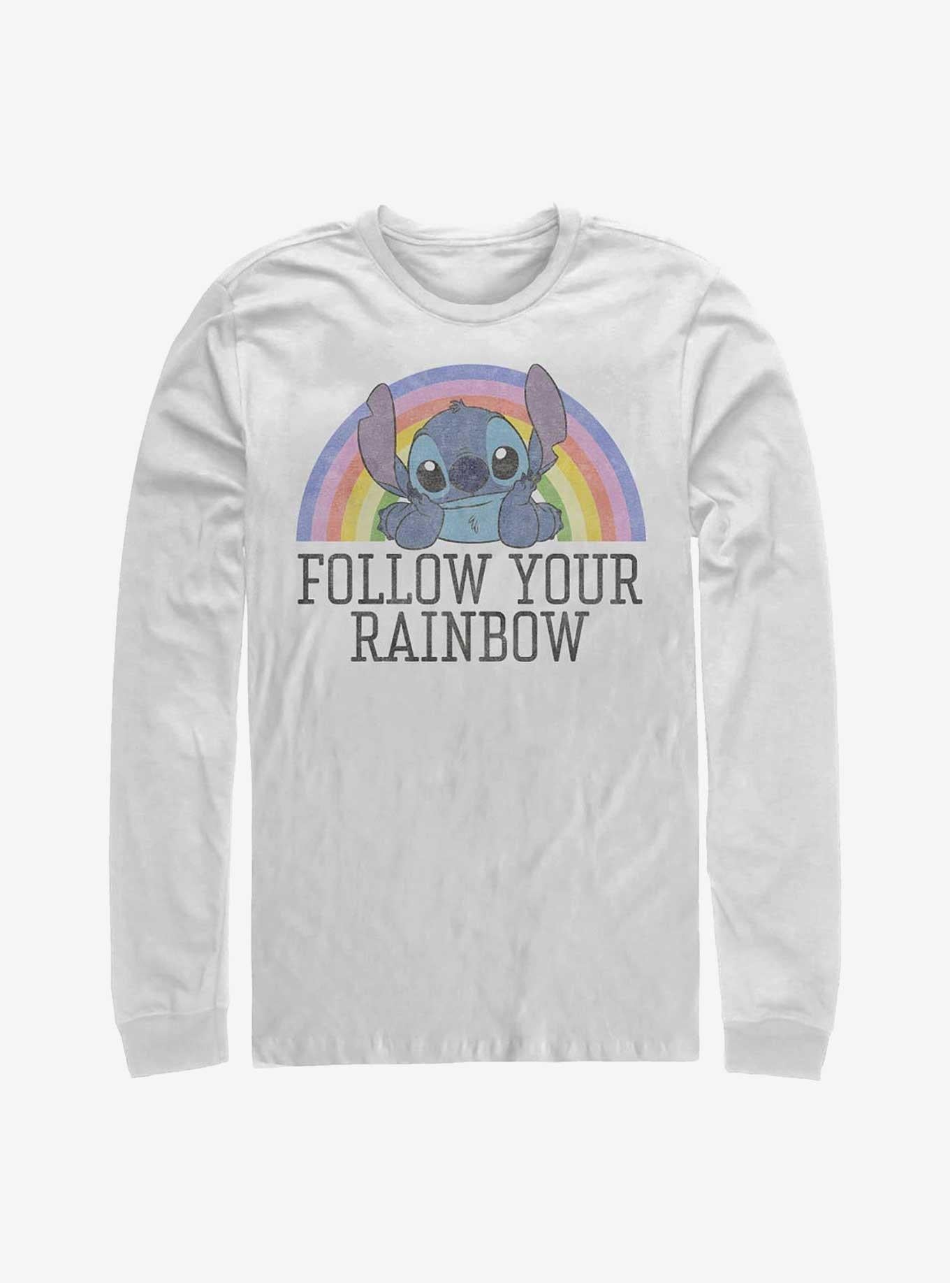 Lilo Stitch Follow Your Rainbow Long Sleeve T Shirt Long Sleeve T Shirt Streetwear Style Modern Aesthetic