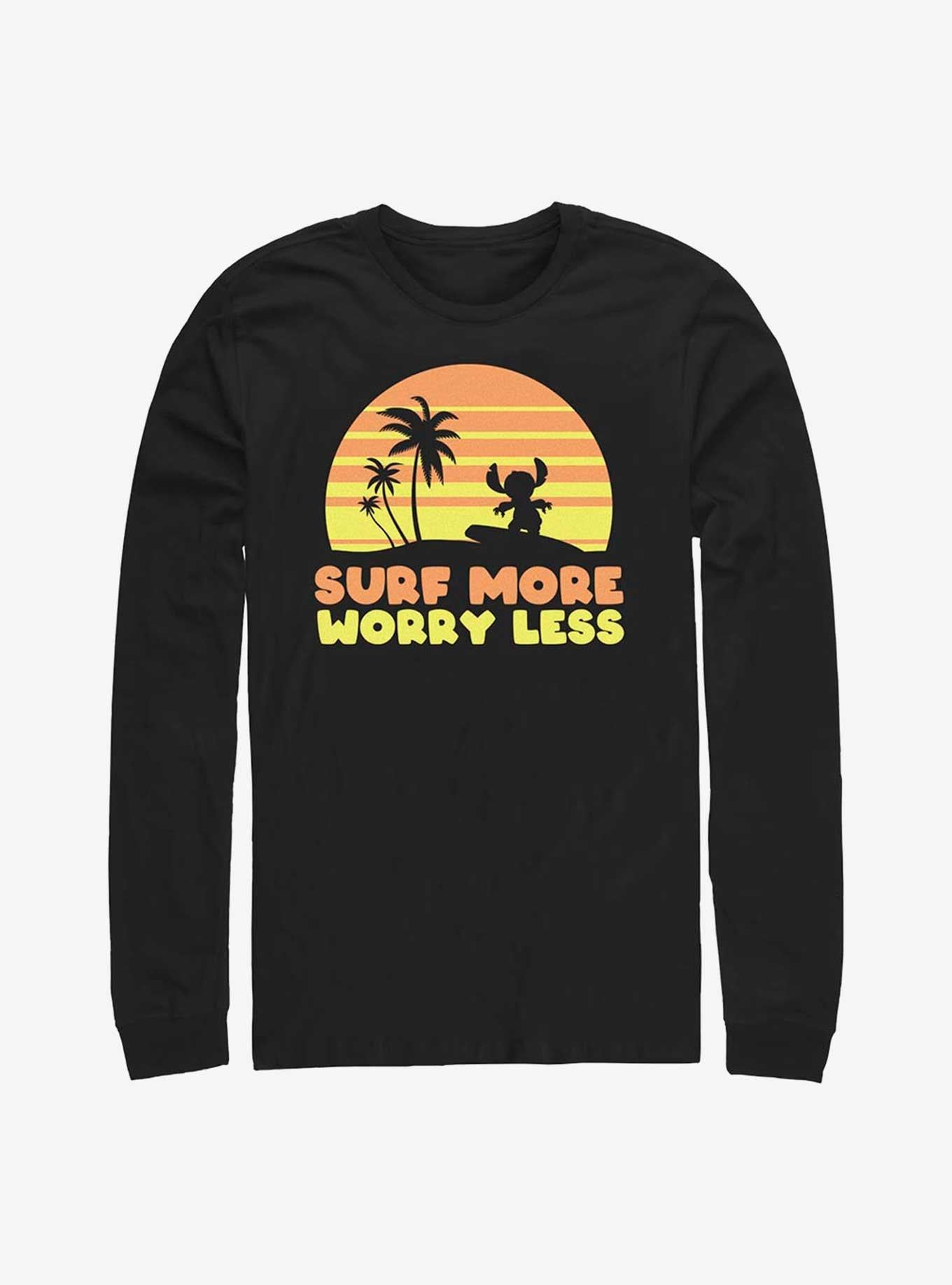 Lilo Stitch Surf More Worry Less Long Sleeve T Shirt Long Sleeve T Shirt Trending US Fan Art Style