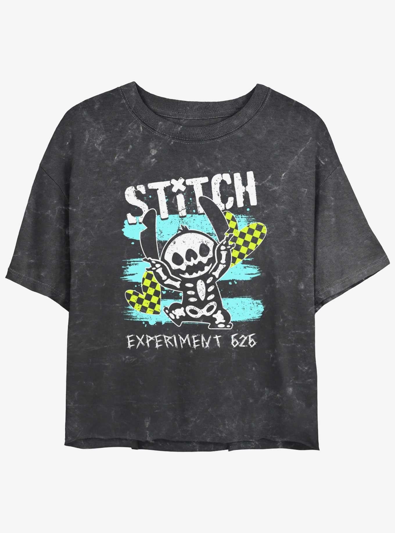 Lilo Stitch Emo Skelestitch Mineral Wash Girls Crop T Shirt T Shirt Streetwear Style Modern Aesthetic