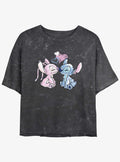 Lilo Stitch Angel Loves Stitch Mineral Wash Girls Crop T Shirt T Shirt Streetwear Style Modern Aesthetic