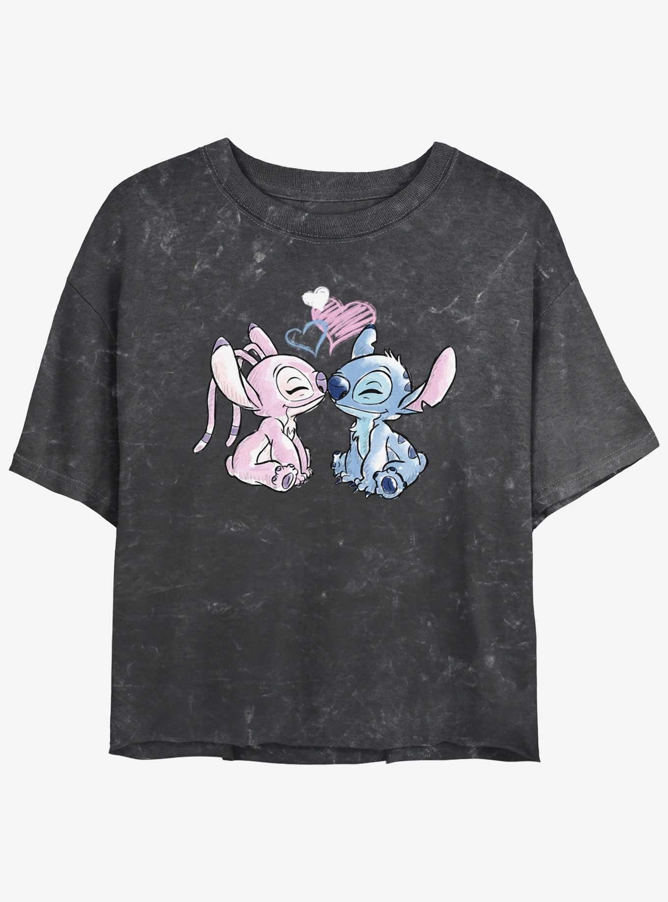 Lilo Stitch Angel Loves Stitch Mineral Wash Girls Crop T Shirt T Shirt Streetwear Style Modern Aesthetic