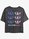 Lilo Stitch Angel Stitch Faces Mineral Wash Girls Crop T Shirt T Shirt Trending US Fan Art Style
