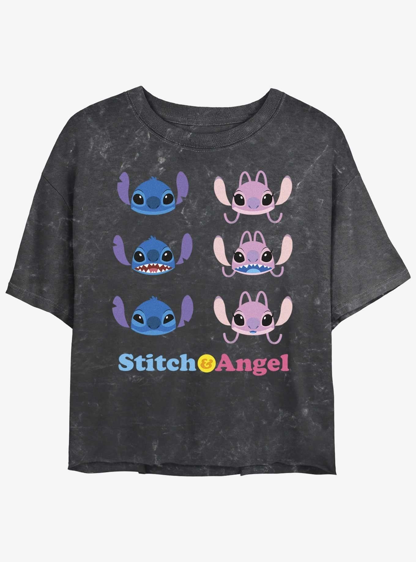 Lilo Stitch Angel Stitch Faces Mineral Wash Girls Crop T Shirt T Shirt Trending US Fan Art Style