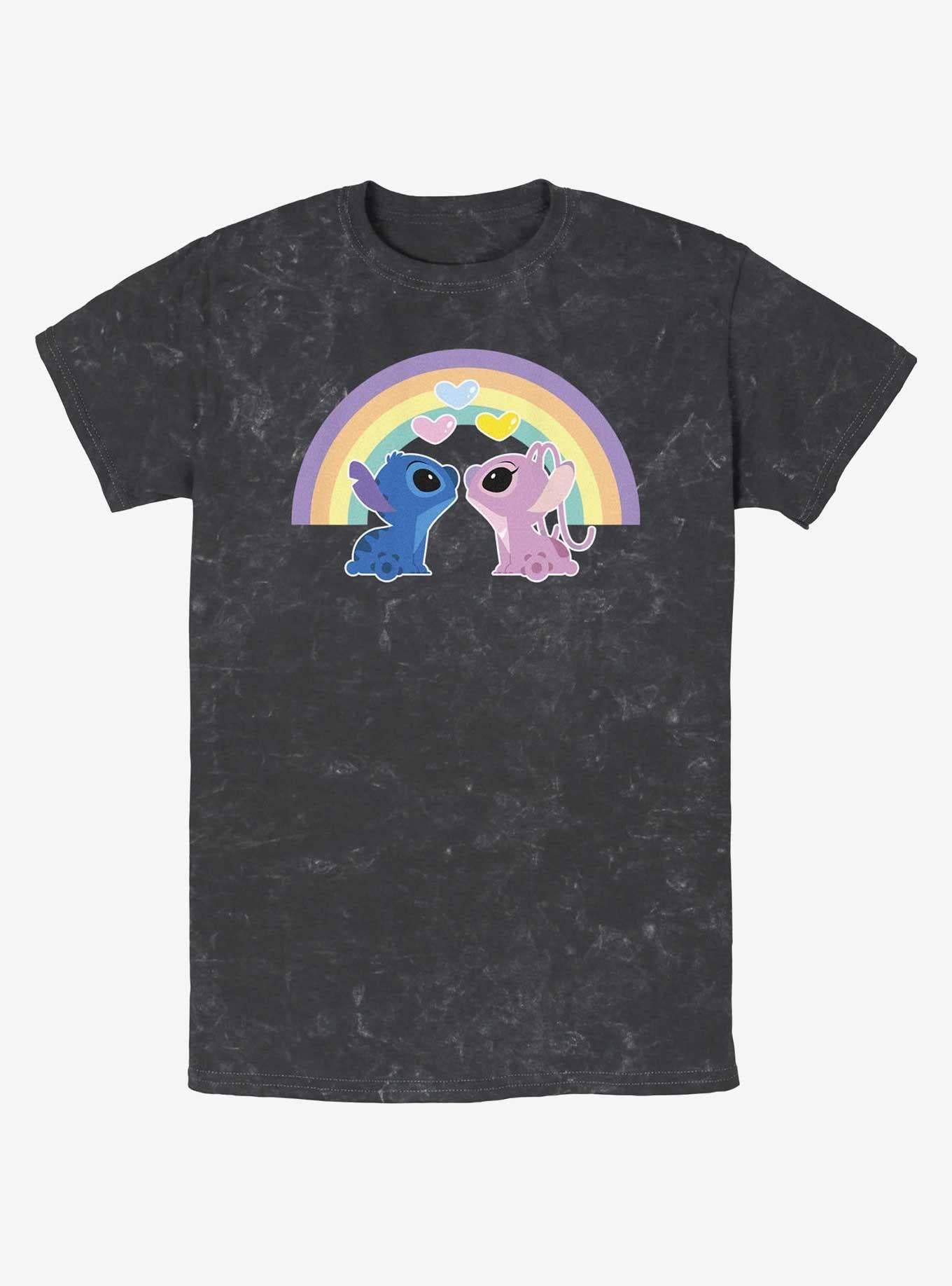 Lilo Stitch Angel Stitch Love Under The Rainbow Mineral Wash T Shirt T Shirt Premium Print Daily Wear