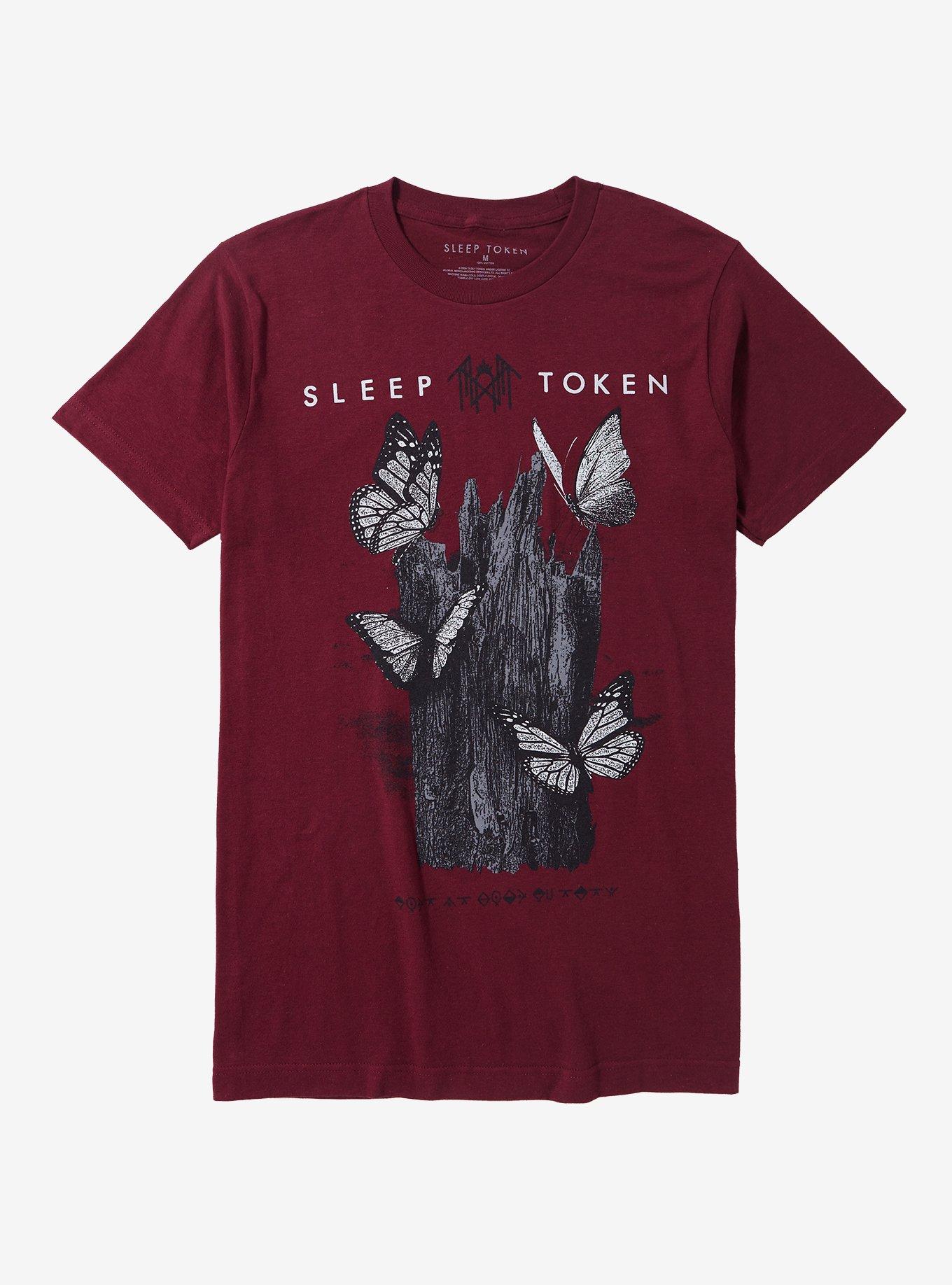 Sleep Token Butterflies Burgundy Boyfriend Fit Girls T Shirt T Shirt Streetwear Style Esports Vibe