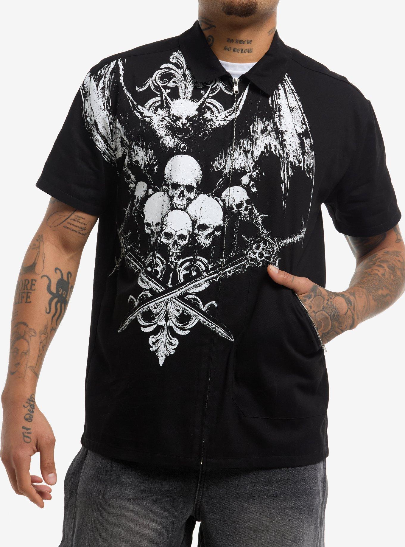Vampire Bat Skulls Zip Woven Top Apparel Premium Print Daily Wear