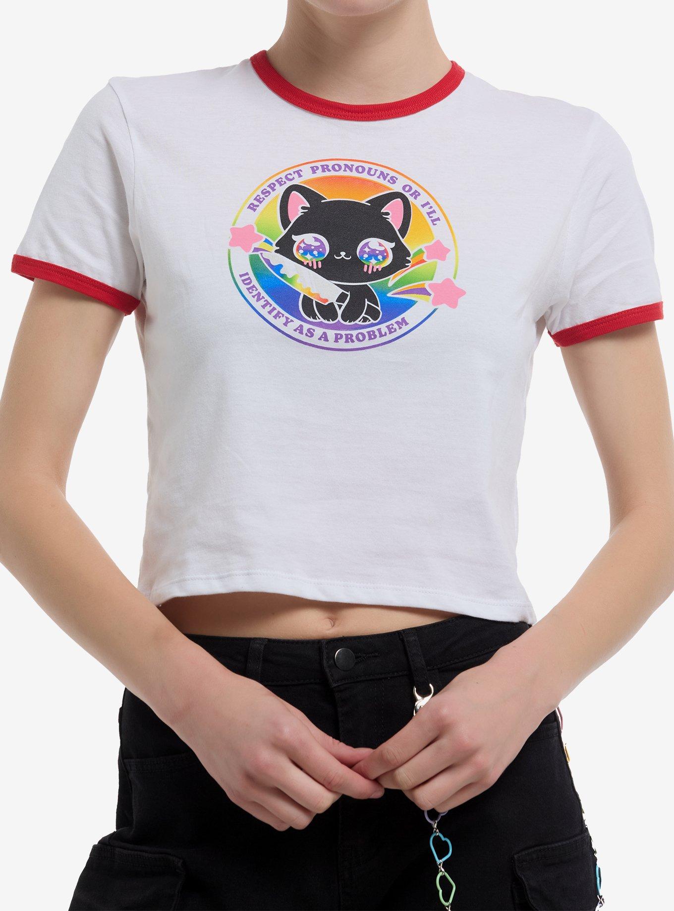Respect Pronouns Cat Girls Baby Ringer T Shirt By Goodie Two Sleeves T Shirt Trending US Esports Vibe