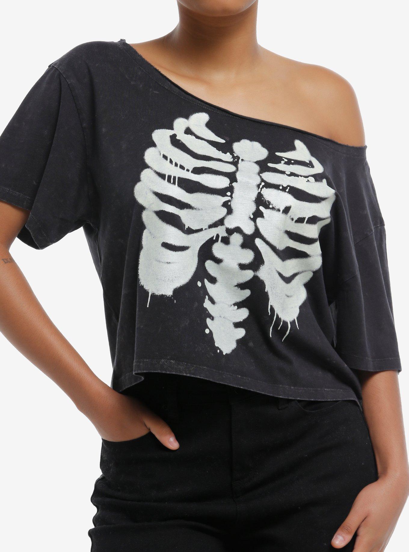 Rib Cage Glow In The Dark Off Shoulder Girls T Shirt T Shirt High Search Demand Bold Graphic
