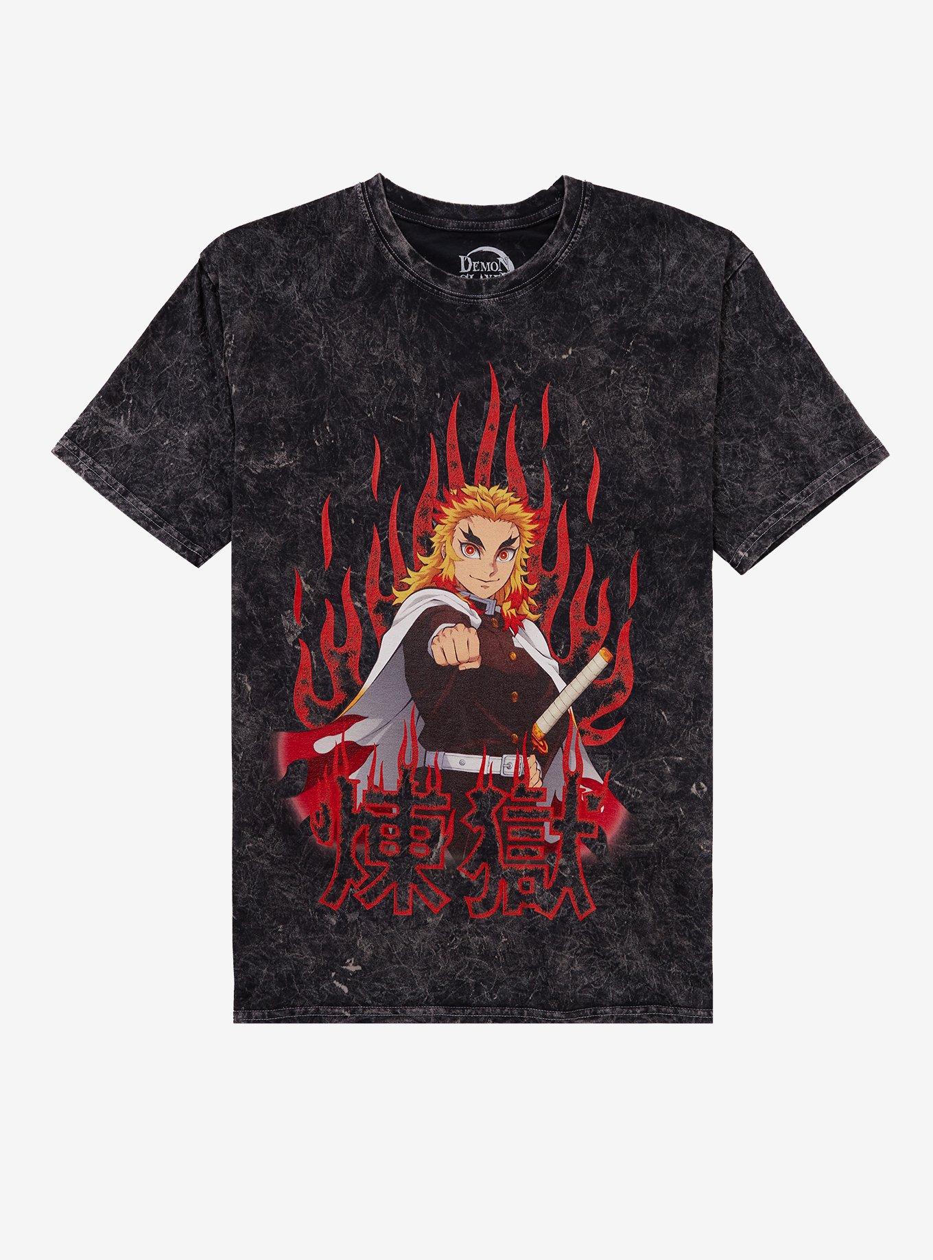 Demon Slayer Kimetsu No Yaiba Rengoku Flame Dark Wash T Shirt T Shirt Trending US Gamer Style