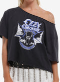 Ozzy Osbourne Screaming Bat Girls Off Shoulder T Shirt T Shirt Premium Print
