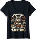 I Run on Tea and Knitting Knitters Yarn Yarn Knitting Lover V-Neck