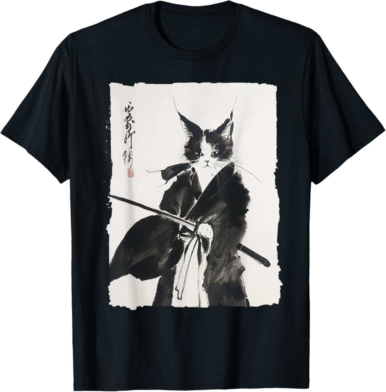 Samurai Cat Vintage Ukiyo e Warrior Art Graphic Cat Art Apparel Minimal Retro Design