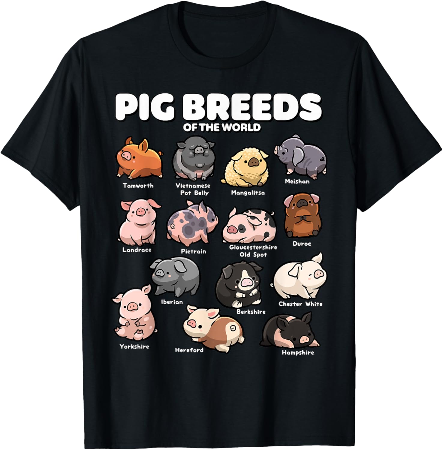 Cute Pig Breeds of the World Funny Farm Animal Lovers Apparel Premium Print Everyday Wear