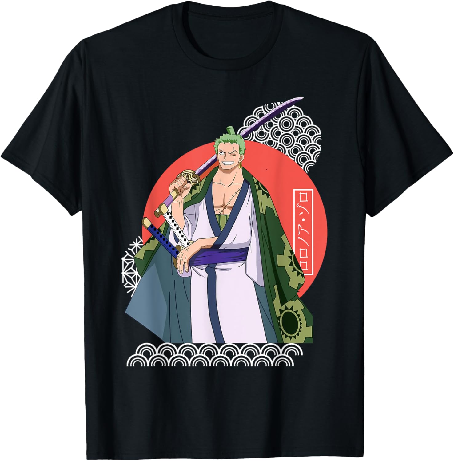 Japanese Retro Art Anime Graphic T Shirt Unisex Black Small Long Sleeve Regular Fit Adult Women Girls One Piece Zoro Graphic Tee Long Sleeve T Shirt Retro Art Style