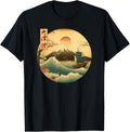 Japanese old Ship and mountain Fuji Kanji Japan art Apparel Retro Art Style