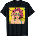 Wow Pop Art Girl Face Shirt Surprised Woman With Pink Hair T Shirt Retro Art Style