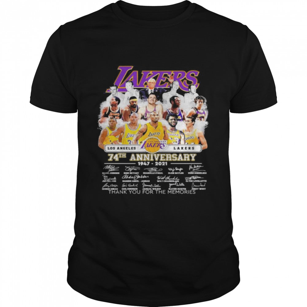 Los Angeles Lakers 74th anniversary thank you for the memories signatures shirt