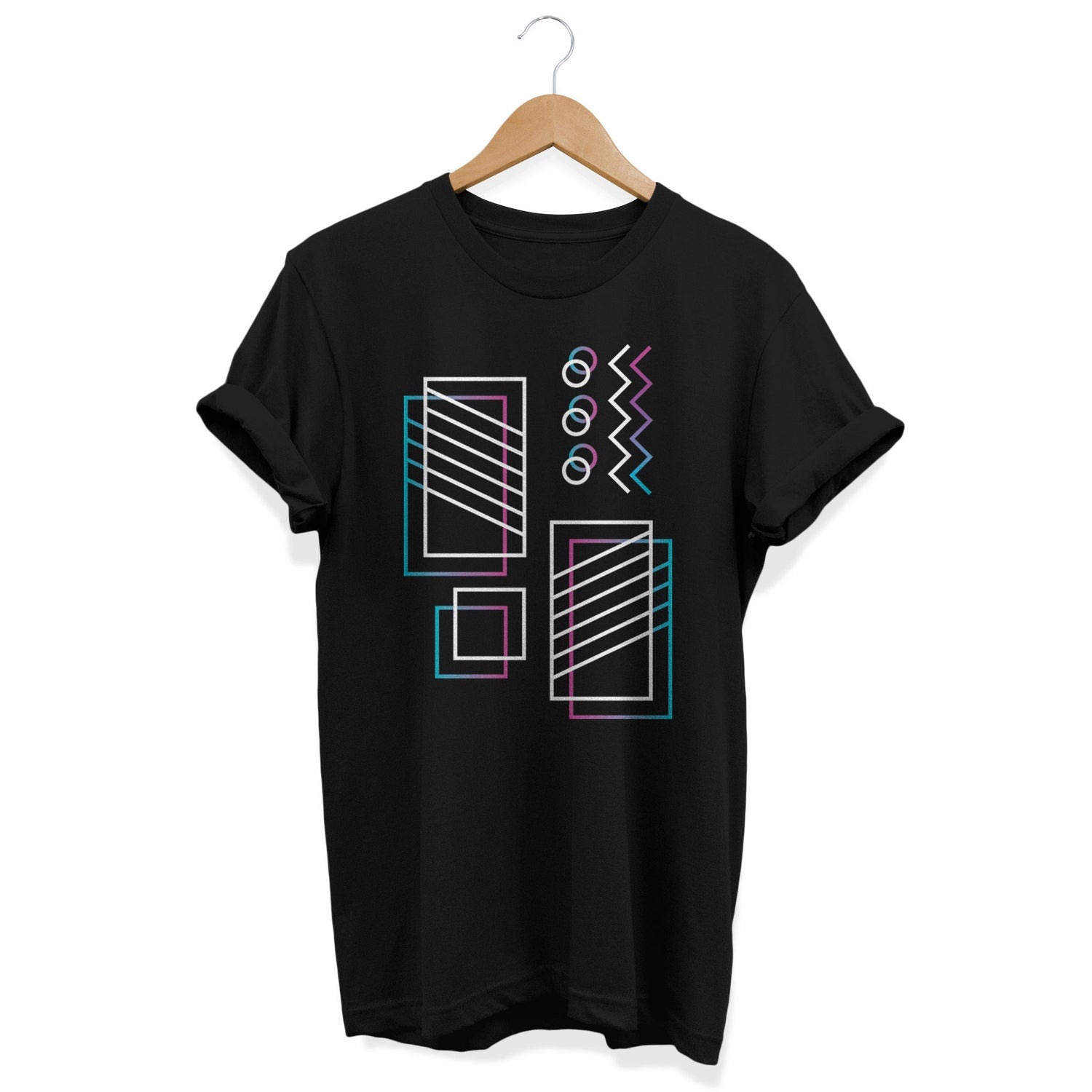 90s Abstract T-Shirt: Geometric Neon Art, Fashion Streetwear