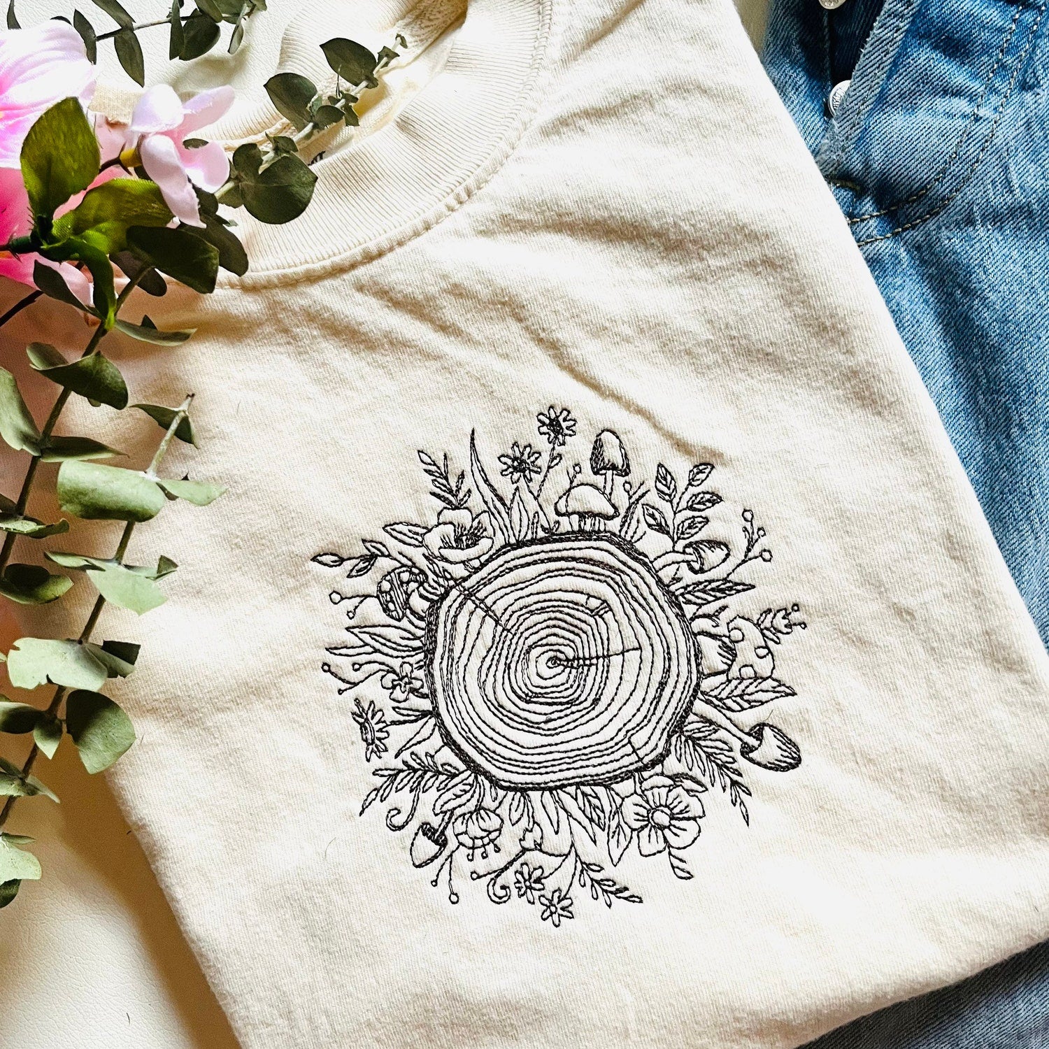 Wild Bloom Embroidered Cotton T-Shirt | Nature Tee | Embroidered T-Shirt | Graphic T- Shirt | Nature Gifts