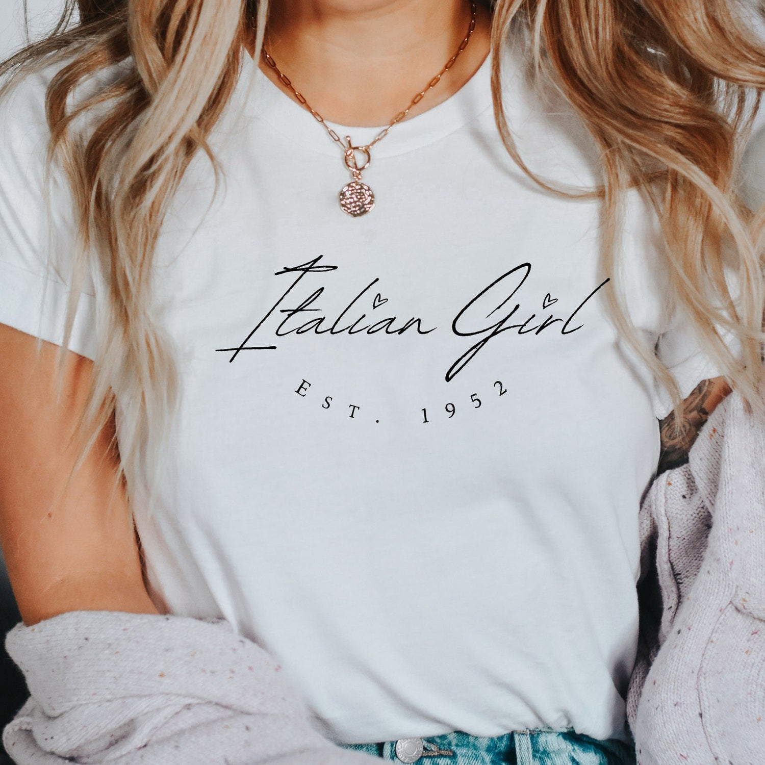 Personalized Italian Girl Minimalist T-shirt Italy Hometown Country Pride Custom Birth Year Gift for Her