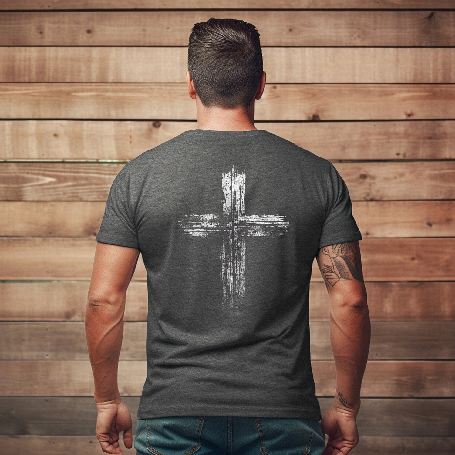 Rugged Cross Minimalist Men Women Christian T-Shirt, Jesus Faith Based Shirt, gift father, gift mother, Jesus Shirt, Jesus Cross