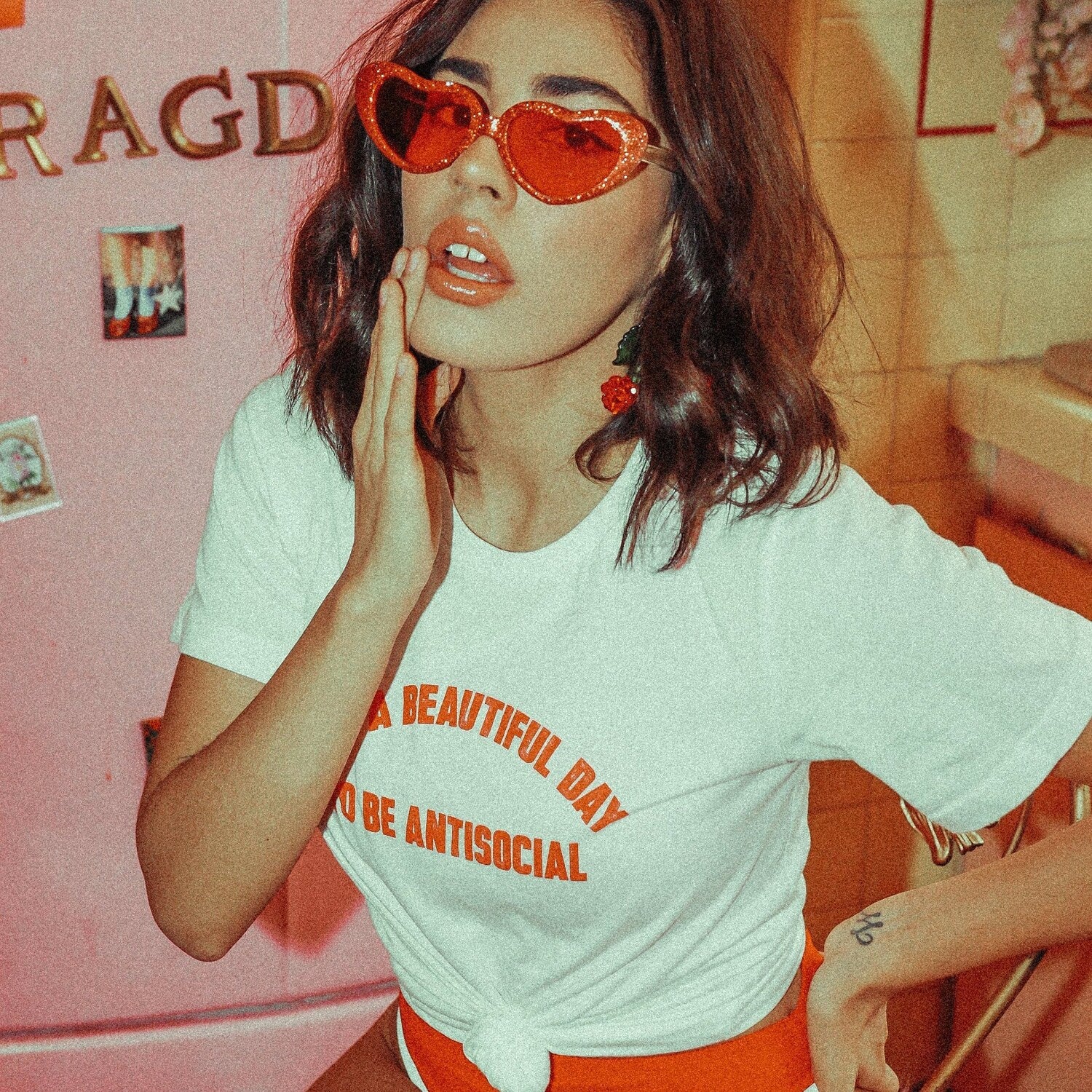 AntiSocial | Top Knot Goods Sarcastic Emo Introvert Anti Valentines Graphic T-shirt for Women