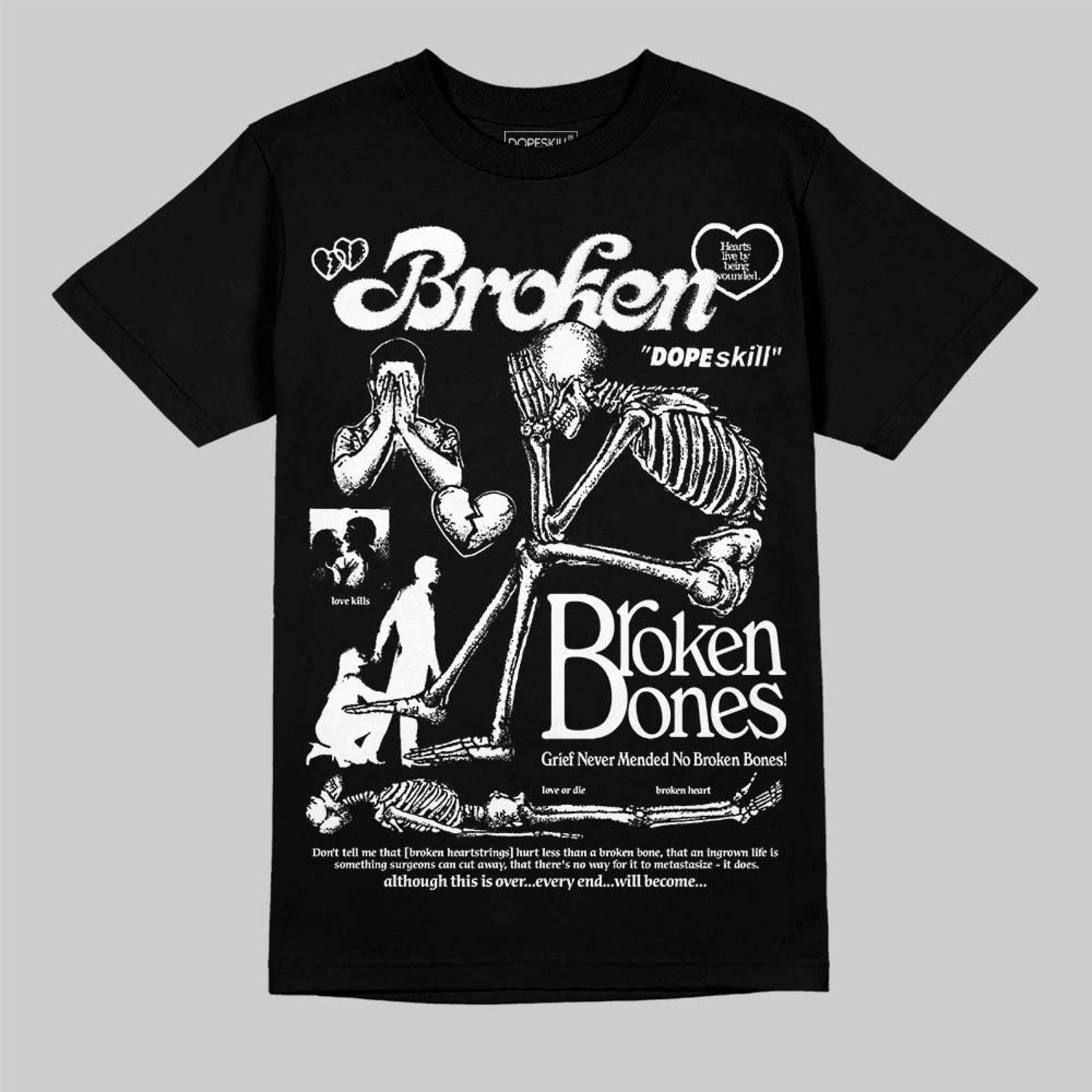 Halloween Streetwear Graphic Tee, Black White Collection Unisex Graphic Tshirt, DopeSkill Shirt To Match Sneaker, Hip Hop Shirt Broken Bones