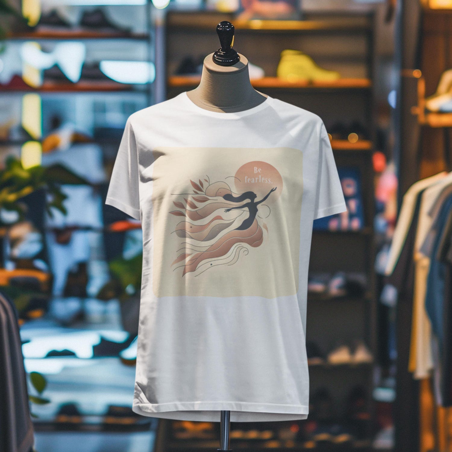 T-Shirt 'Be Fearless', Minimalist abstract flowing shapes soft colors Slogan T-Shirt, Unisex Cotton Tee, Graphic Tee