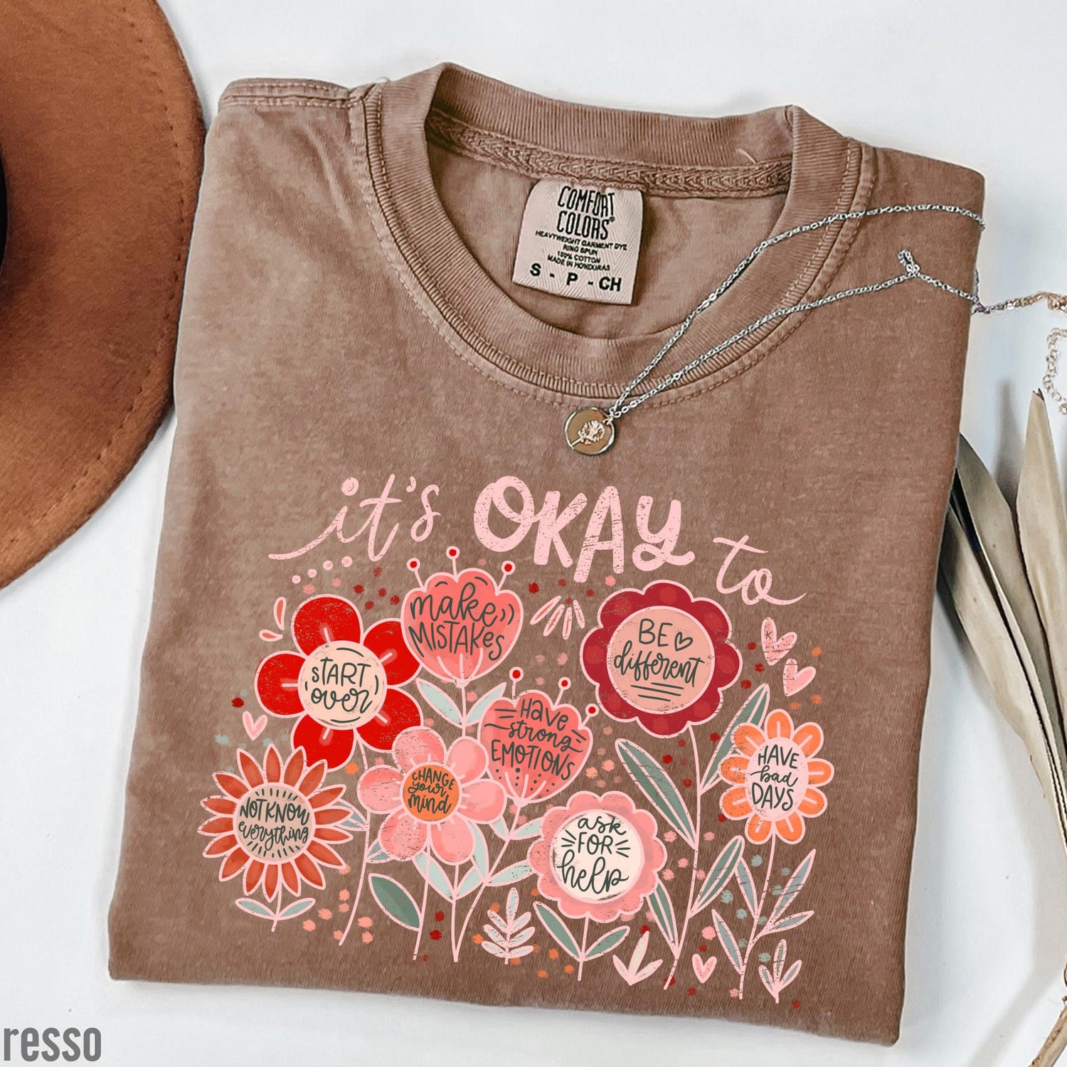 It's Okay To Boho Floral Comfort Colors Shirt, Cute Flowers T-shirt, Motivational Shirt, kindness Tshirt, Custom Mental Health Shirt, Gift