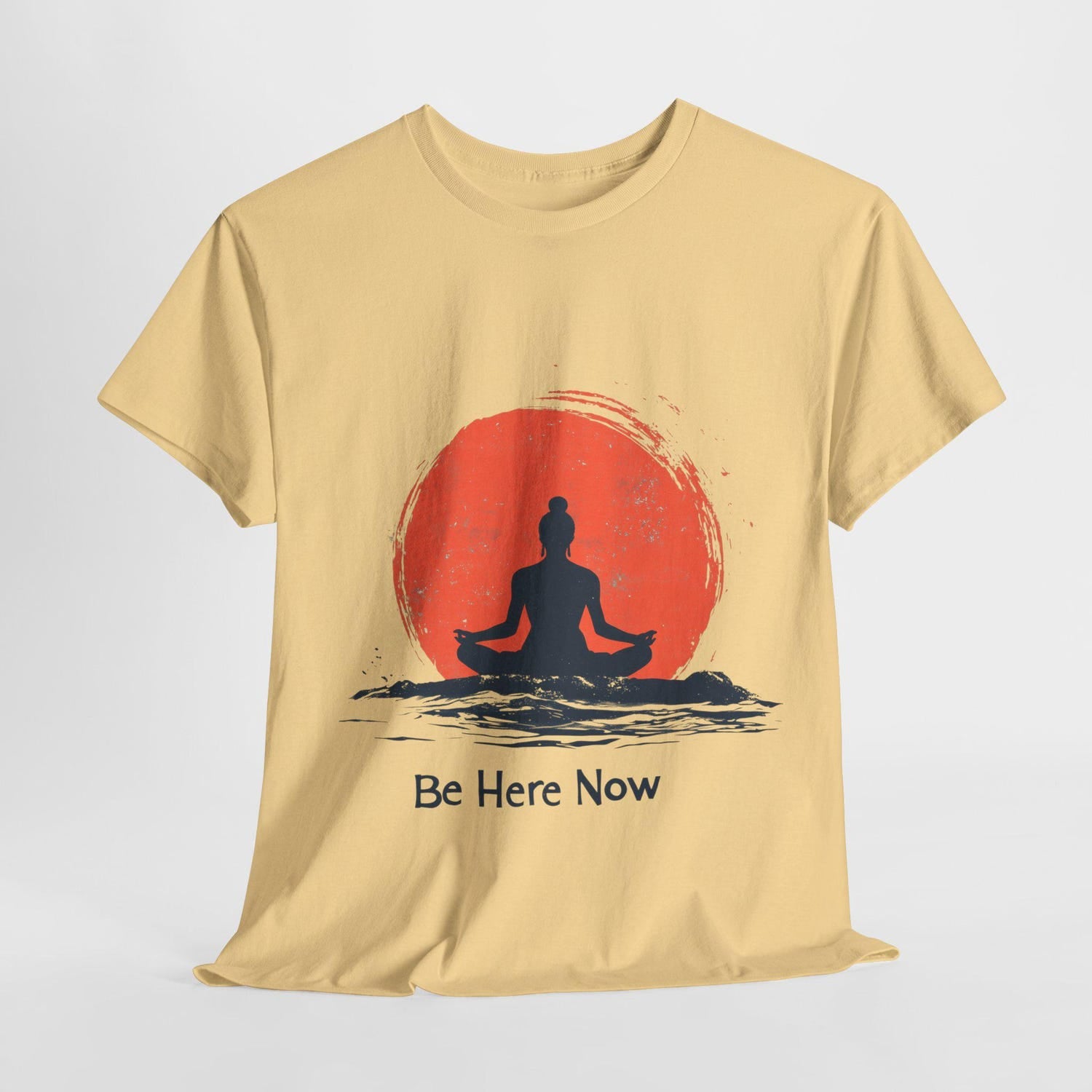 Minimalist Typography 'Be Here Now' Unisex Heavy Cotton Tee, Graphic Tee, Inspirational T-Shirt, Meditation Mindfulness Top, Positive