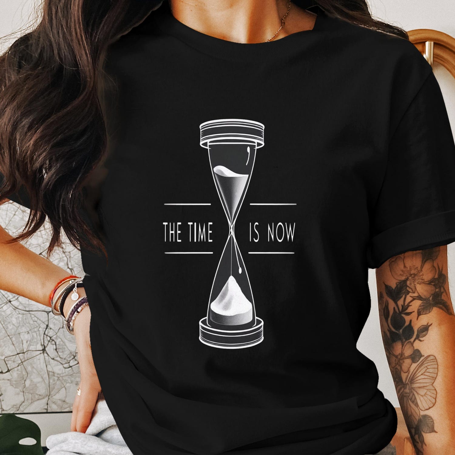 Time Is Now T-Shirt, Sand Timer Graphic Tee, Existential Gift Idea, Minimalist Design T Shirt, Motivation T-Shirt, Unique Graphic Tee Design