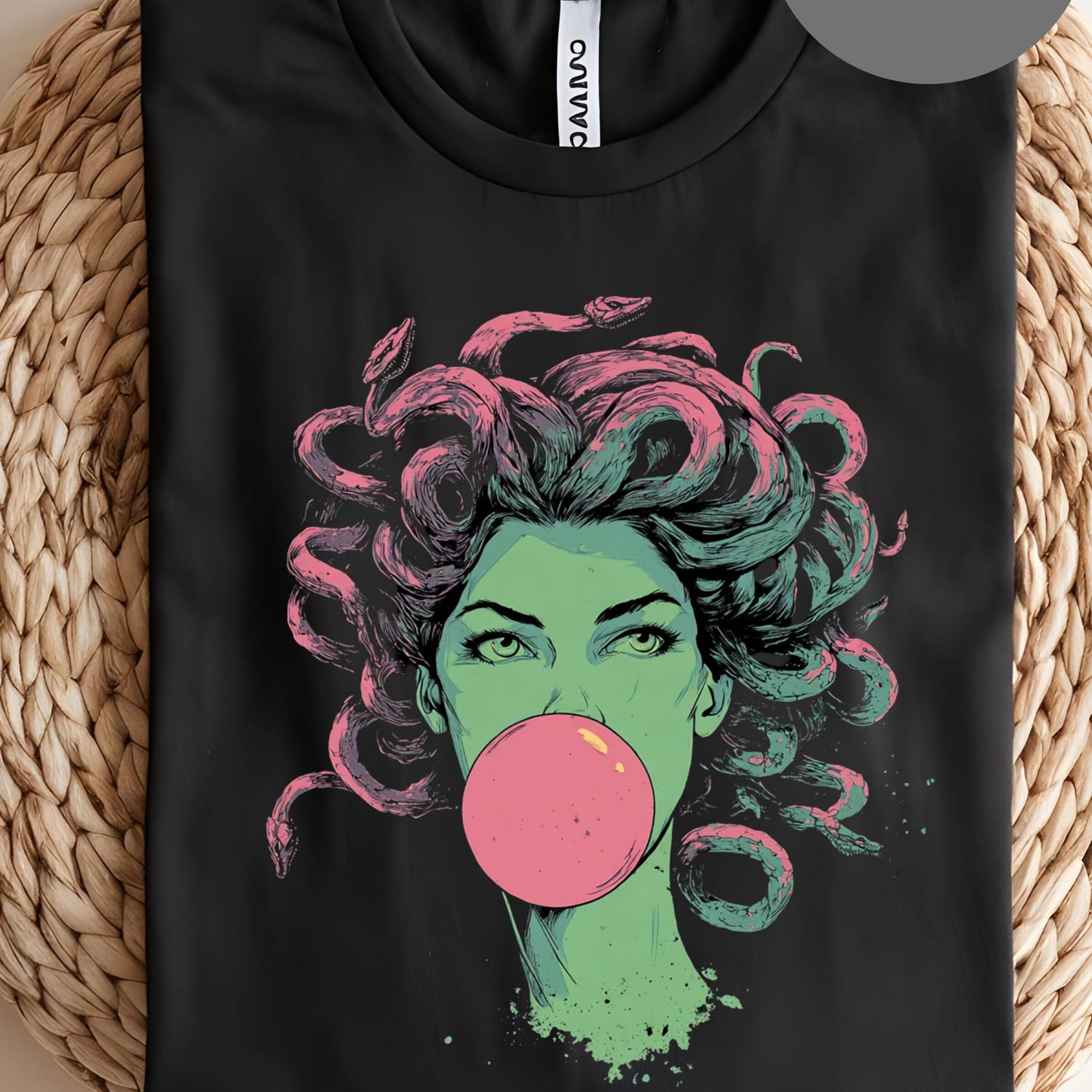 Medusa Bubblegum Graphic Tee: Mythological Snake Hair Goddess Shirt
