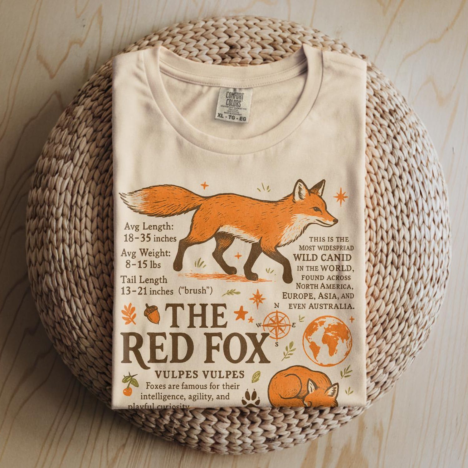 Great Red Fox Nature Shirt, Animal Fact Graphic Tee, Educational Wildlife Top, Cute Woodland Gift, Vintage Animal Lover T-Shirt Unisex