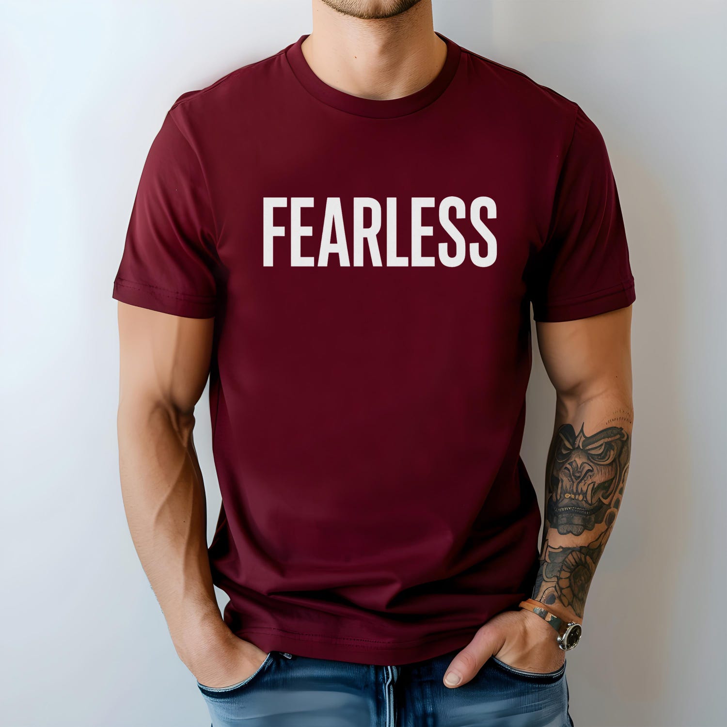 Fearless Mens Minimalist T Shirt, Bold Motivational Graphic Tee Streetwear Casual Comfort Gift