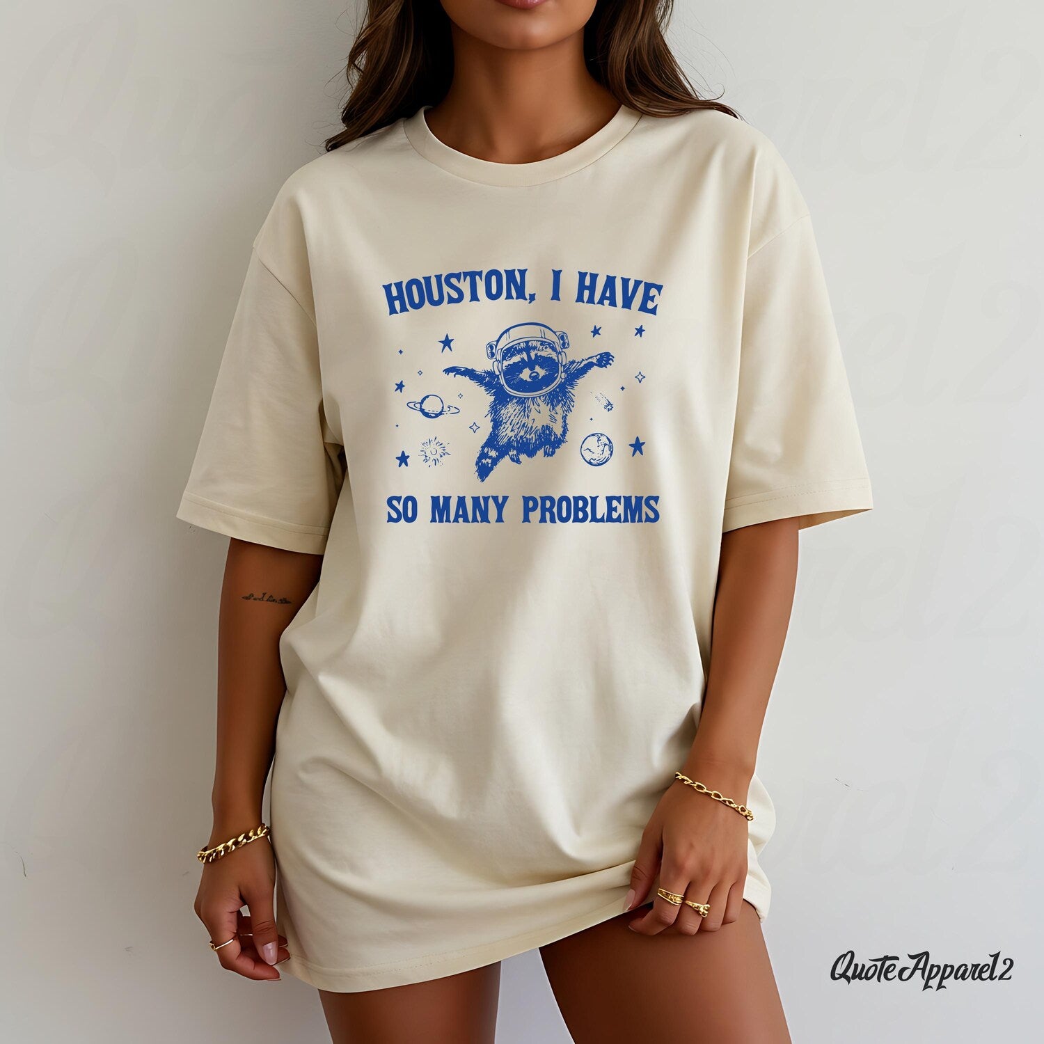 Houston I Have So Many Problems Vintage Raccoon T Shirt, Funny Graphic T Shirt, Retro 90s Unisex Adult T Shirt, Gift For Her & Him, Cute Tee