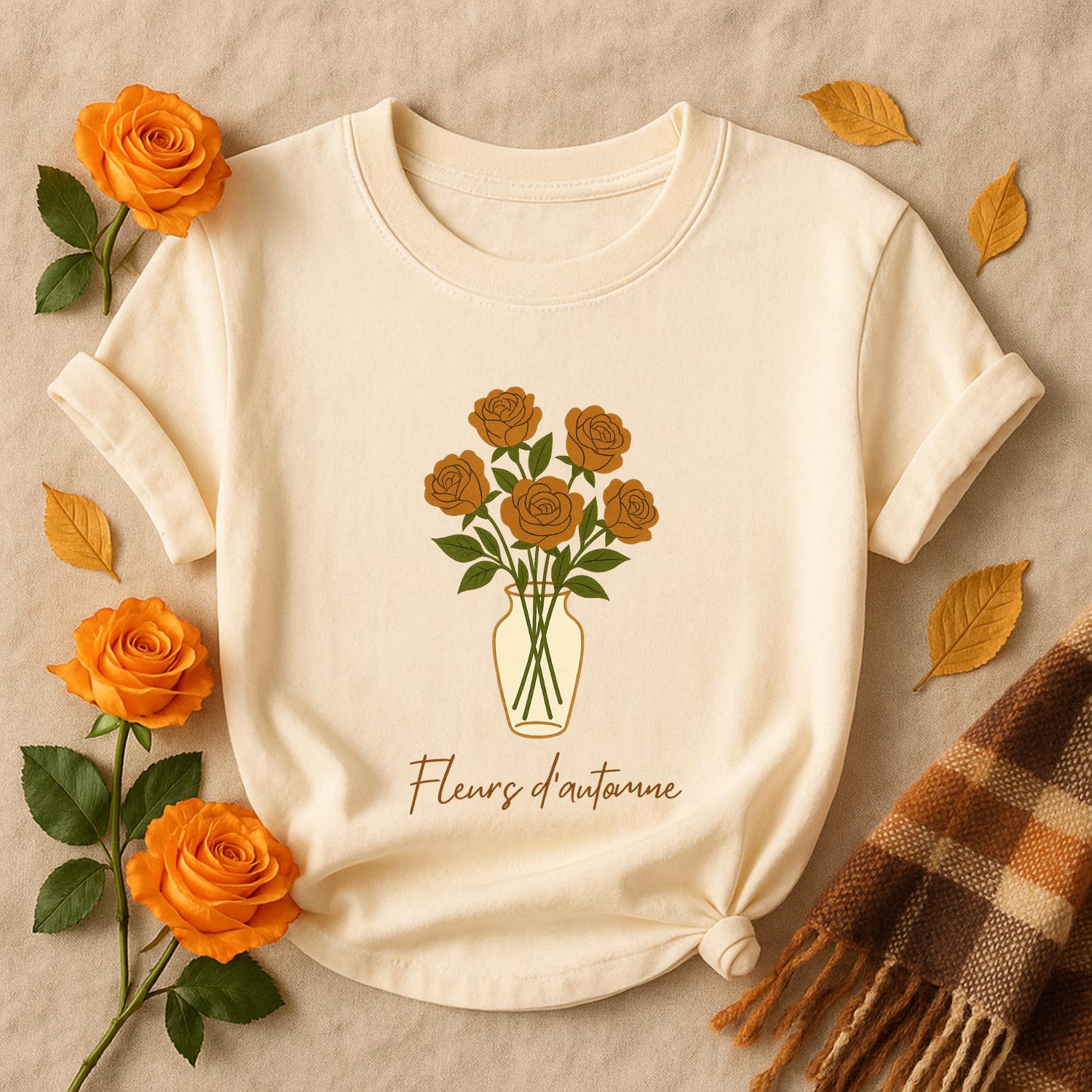 Floral Bouquet T-Shirt - Vintage Fall Floral Graphic Tee for Women | Cozy Autumn Aesthetic Shirt in White, Sand, Cream & Neutral Colors
