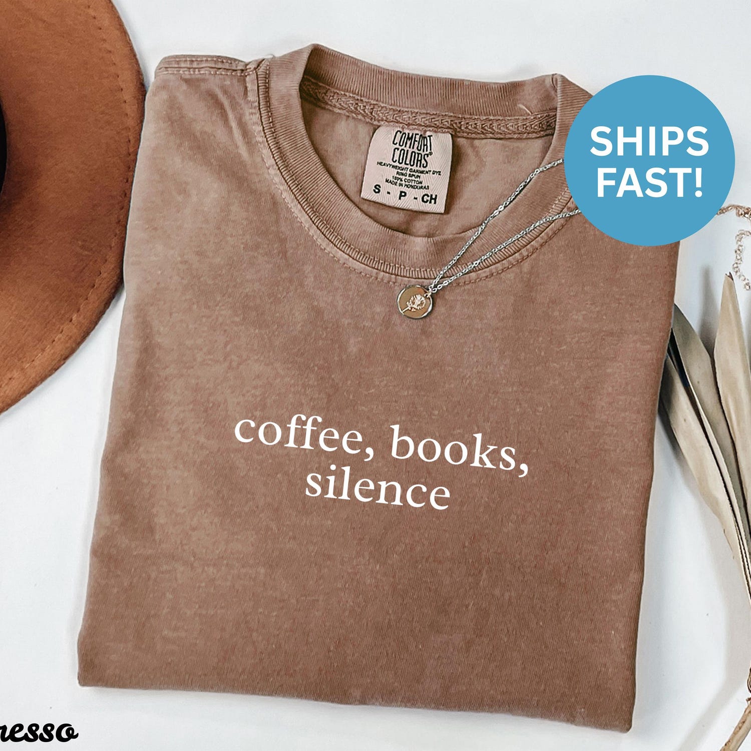 Comfort Colors® Coffee, Books, Silence Shirt, Introvert Shirt, Book Lover Gift, Reader Tee, Cozy Shirt, Bookworm Shirt, Minimalist T-Shirt