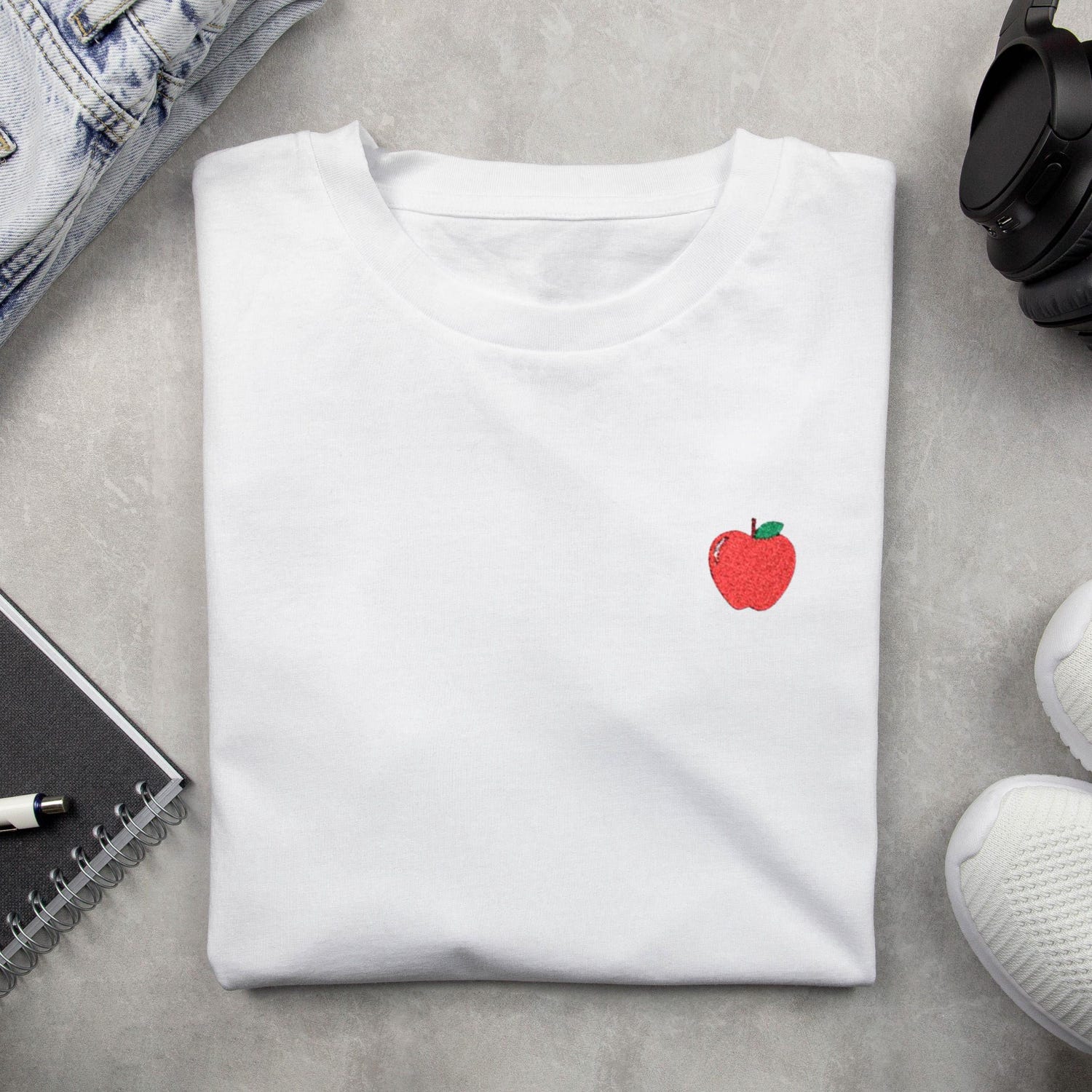 Embroidered Apple Shirt, Minimalist shirts, Cute apple tshirt, red apple tee, apple lover, teacher gift