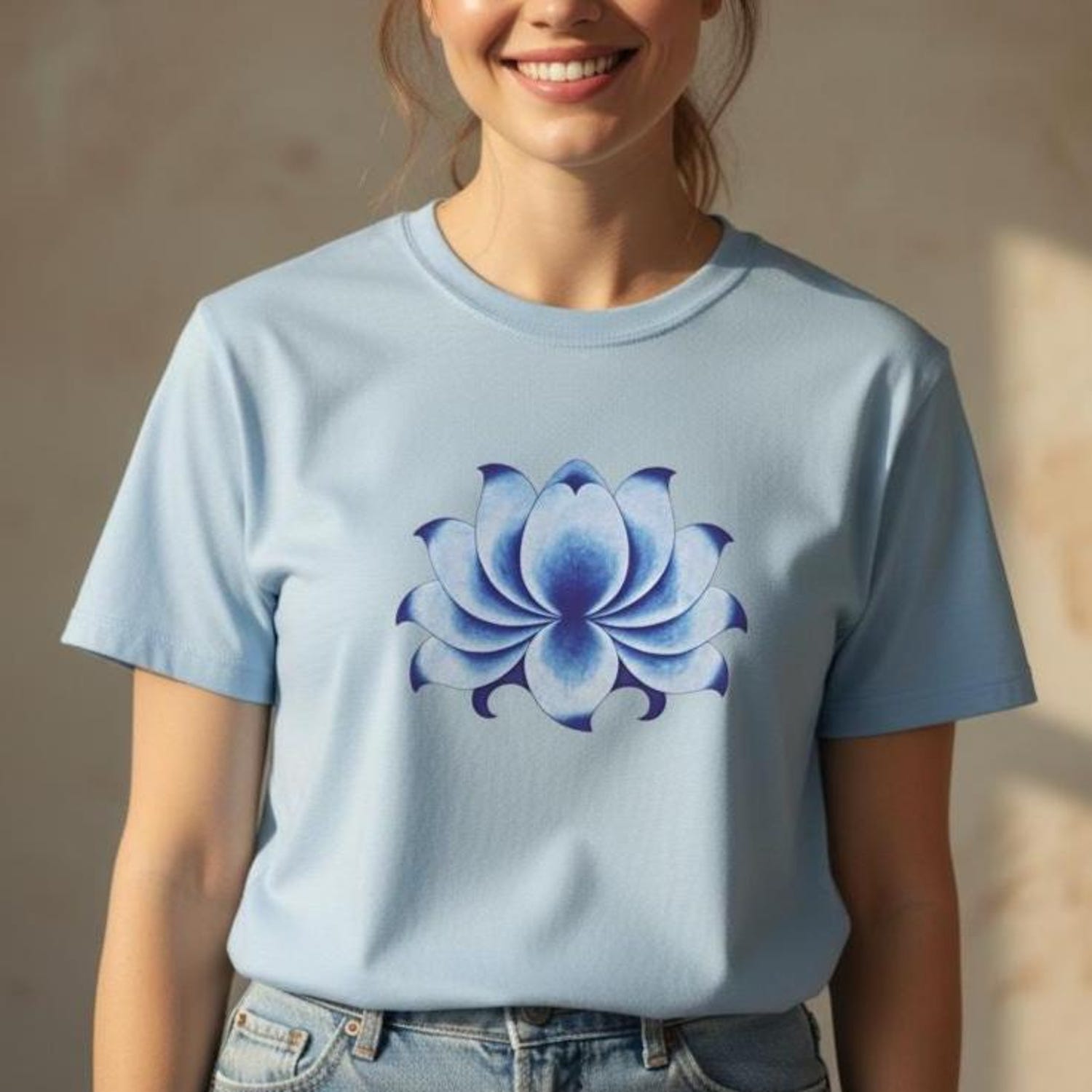 Blue Lotus Flower Unisex T-Shirt, Minimalist Zen Graphic Tee, Calm Spiritual Design Shirt