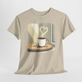 Sunrise Coffee Ritual Unisex Tee, Morning Cozy Minimalist T-Shirt with Daisy Sprig, Warm Aesthetic Shirt for Coffee Lovers, Kitchen Comfort