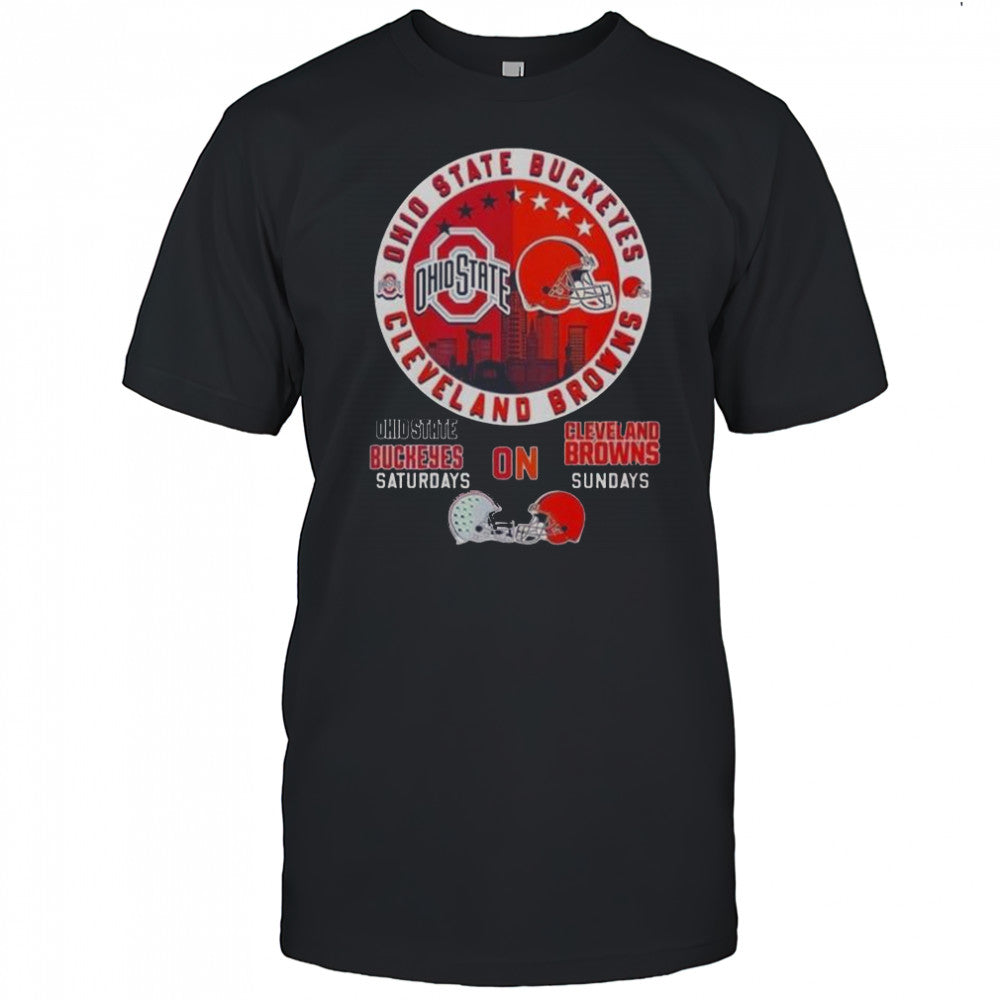 Ohio State Buckeyes And Cleveland Browns Saturdays On Sundays City Skyline Logo T Shirt