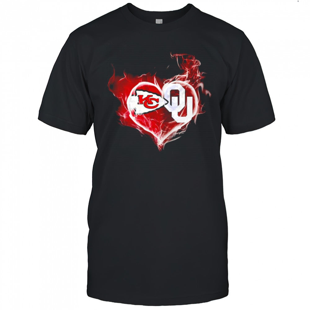 Smoke heart Kansas City Chiefs and Oklahoma Sooners shirt