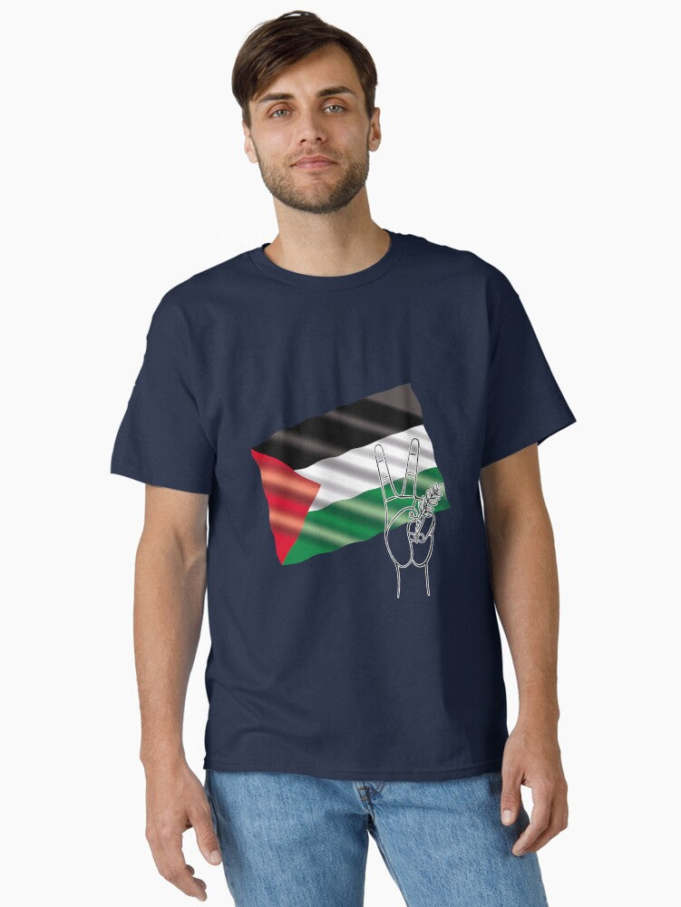 Gaza Peace Free Palestine V Hand Peace Symbol Stop Genocide Classic T Shirt T Shirt Trending 2025 Daily Comfort Wear
