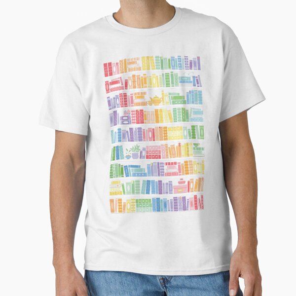 "Rainbow Books Shelf Pattern (Black Background)" Classic T-Shirt for Sale by rubyandpearl