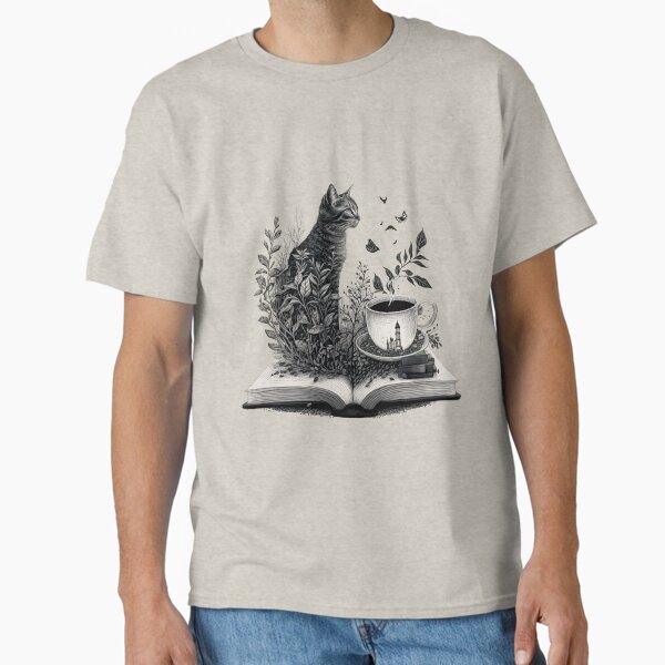 "Cats with books and coffee" Classic T-Shirt for Sale by UrbanHedgehog