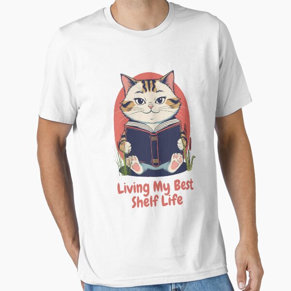 "Funny Book Lover Cat Artwork for Readers" Essential T-Shirt for Sale by yuki-hana