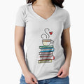 "Cup of Tea and Books T-Shirt. Cute Gift for Book Lovers" Fitted V-Neck T-Shirt for Sale by MemWear