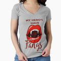 "My Hero's have Fangs" Fitted V-Neck T-Shirt for Sale by atm-art95