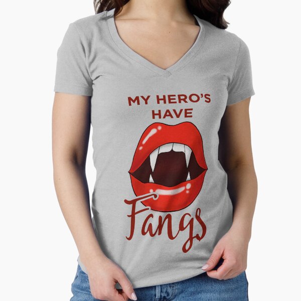 "My Hero's have Fangs" Fitted V-Neck T-Shirt for Sale by atm-art95